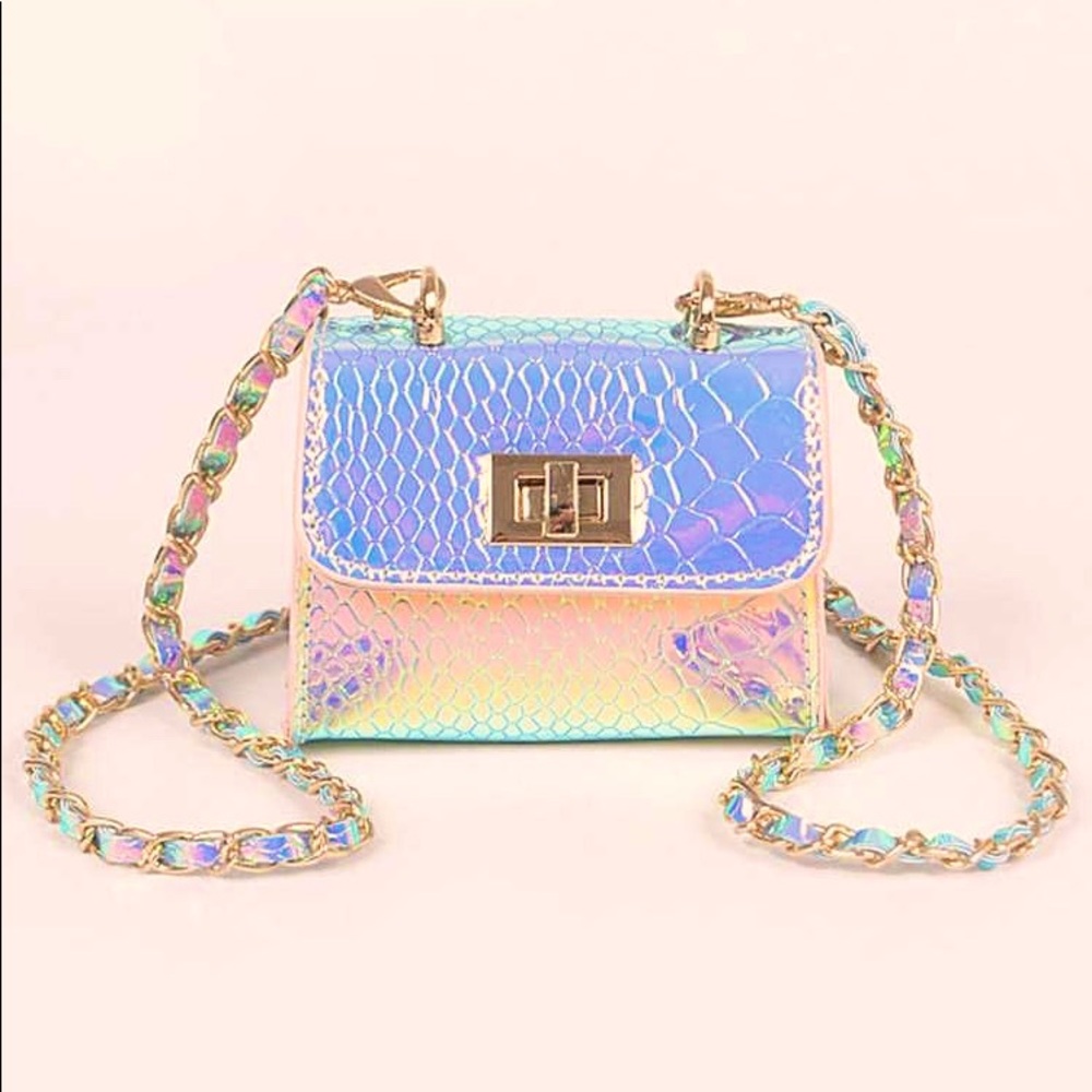 Holographic Snake Print Mini Swing Bag - Pink